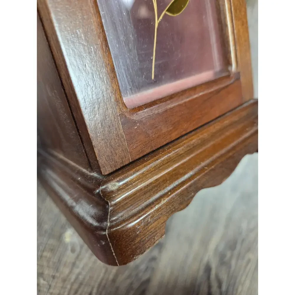 Farrington Vintage Wooden Glass Front Velour Lined Mirrored Jewelry Box Holder